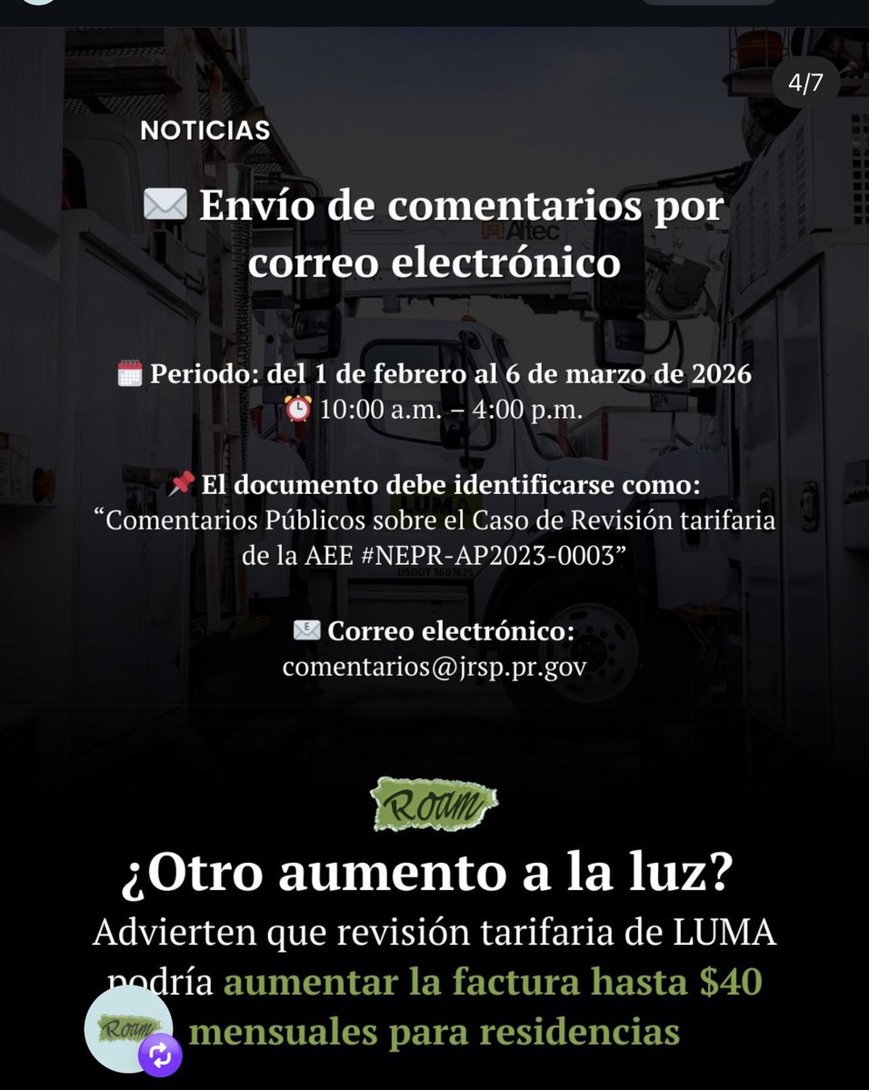 RutadelaVerdad's tweet photo. La Ruta de la Verdad está en oposición a más aumentos. a la factura de la luz mientras LUMA y GeneraPR se lucran de nuestro pueblo cada día el servicio empeora con continuos apagones y falta de servicio de agua. Le pudimos a nuestros seguidores que participen en vistas pública https://t.co/Sag8I6fNC0