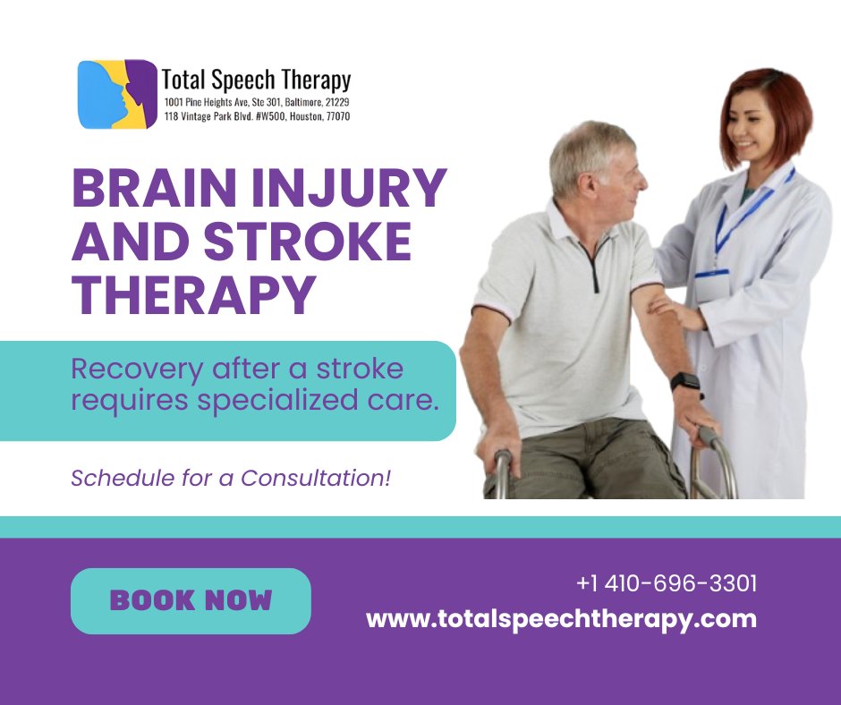 TotalSpeech's tweet photo. Recovery after a stroke requires specialized care. Adult #stroketherapy in #Maryland and #Texas addresses speech, language, and cognitive challenges caused by stroke. Therapy focuses on restoring communication abilities and improving confidence. https://t.co/T1Kklm56fu https://t.co/jyewSZt06U