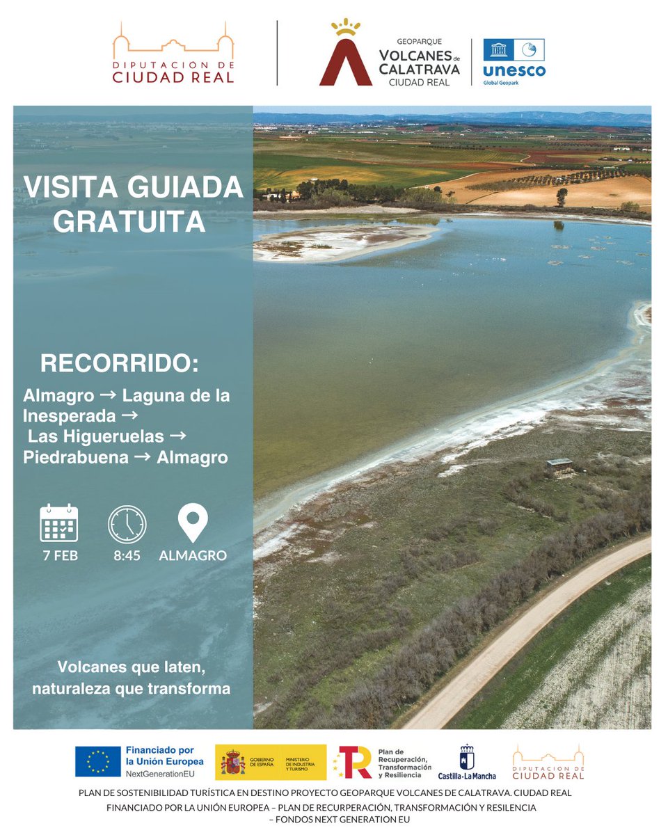 GeoParqueVolcan's tweet photo. Visita guiada por el Geoparque Volcanes de Calatrava Ciudad Real
Recorrido:
Almagro – Laguna de la Inesperada – Las Higueruelas – Piedrabuena – Almagro
https://t.co/4jPS6hBHqA https://t.co/58ov4A3phB
