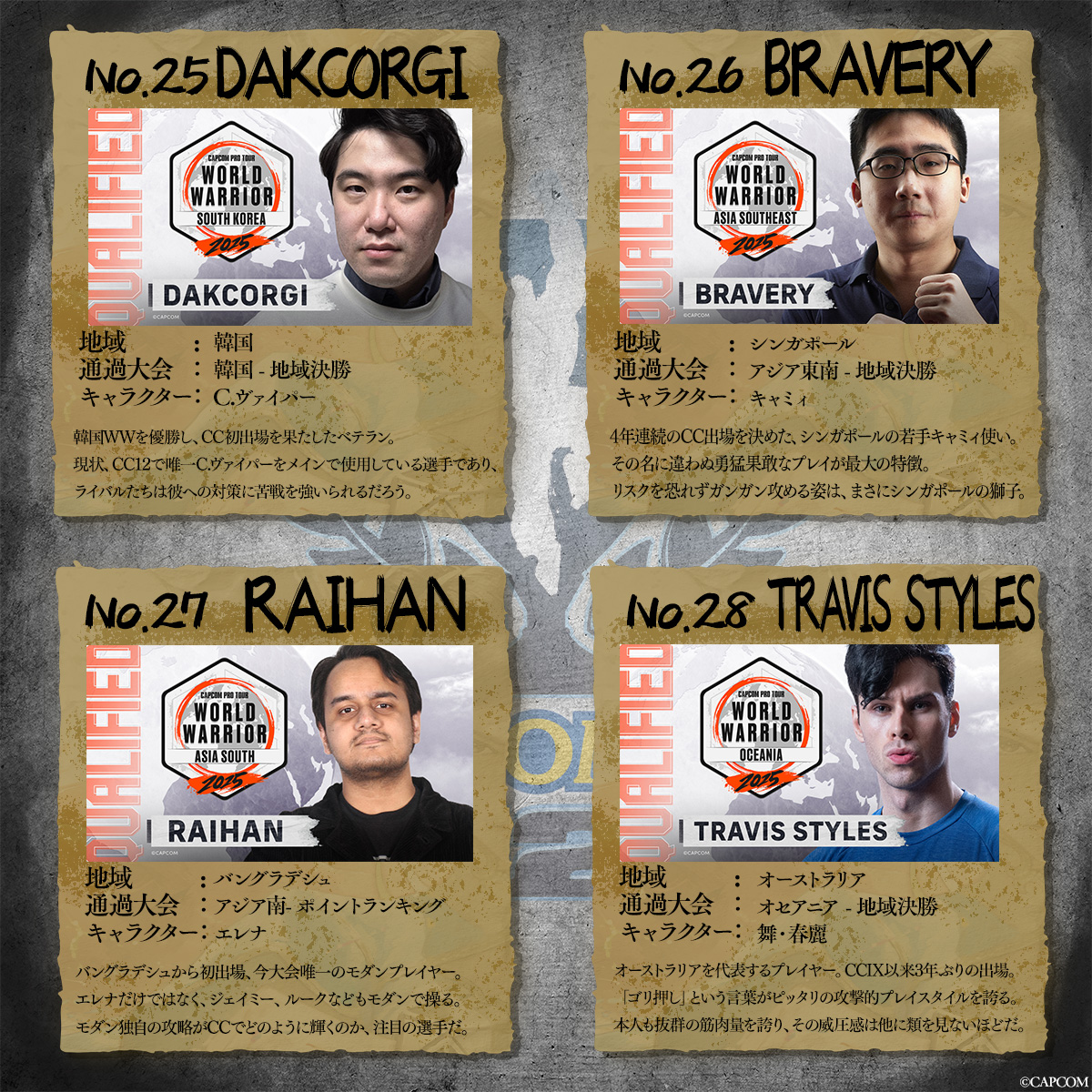 CAPCOMCUP12 出場選手紹介 ・DAKCORGI(@vicinalcorgi ) ・BRAVERY