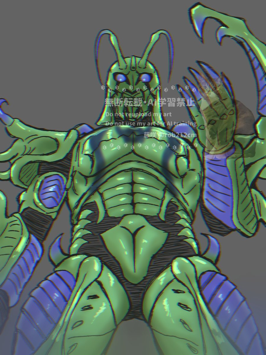 グリラスワーム練習、見下されてる感じで ※掌動をデッサン人形にしました