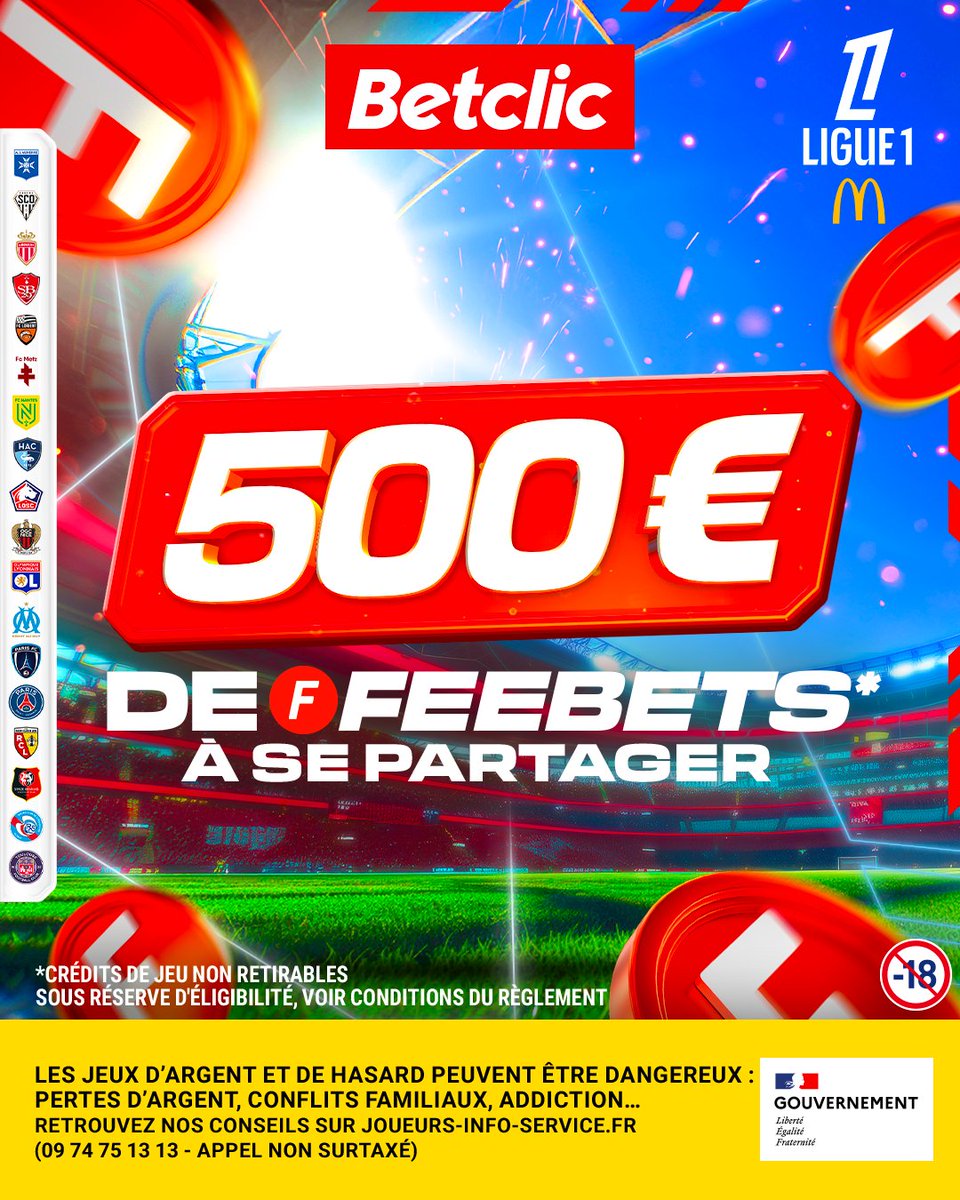 JOUR DE CLASSIQUE = JOUR DE FEEBEEEETS 🤑

10x50€ de Feebets* à se partager pour vous régaler ce soir devant le match 🎁

🍀 RT + ton prono + #FeebetsBetclic + ton pseudo Betclic