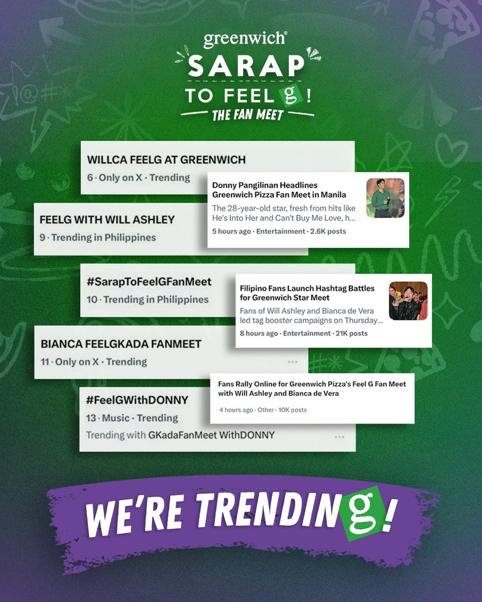 greenwichpizza's tweet image. Still trending. Still talked about. Still not over it. 🫶

#SarapToFeelGTheFanMeet took over timelines and headlines. Thank you for showing your love and support! 💚