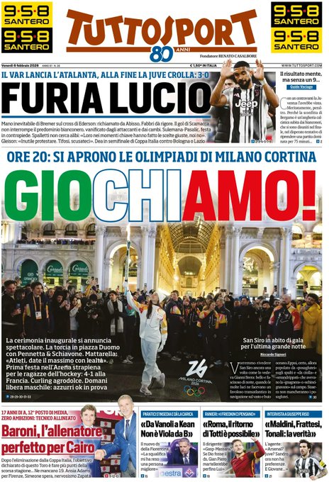 Front Page Tutto Sport, Friday 6 February 2026