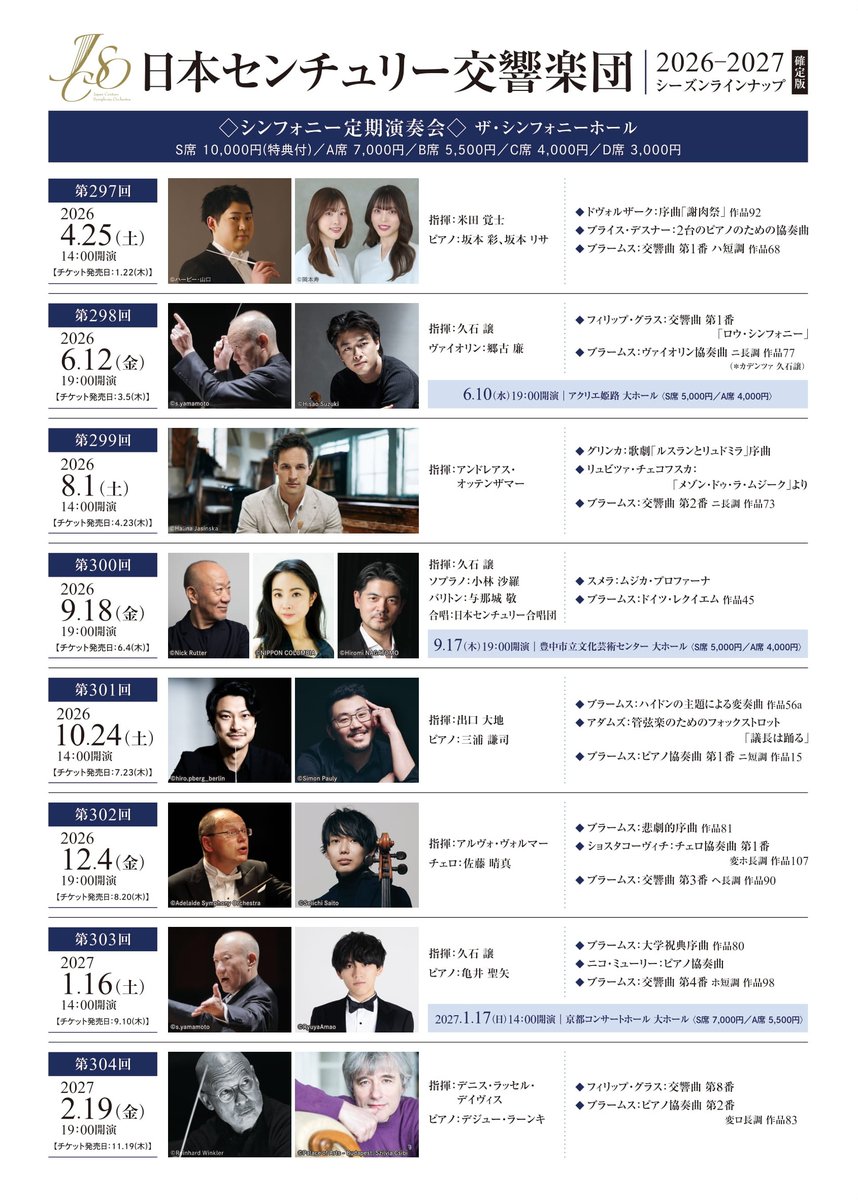 9月19日(日) 久石譲×日本センチュリー交響楽団 コンサートチケットA席