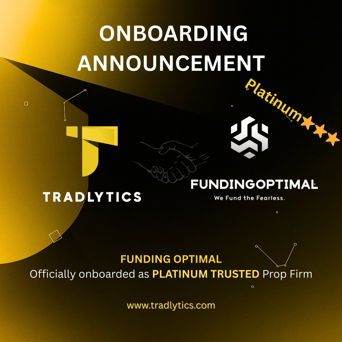 🚨 On-Boarding Alert at Tradlytics!🚨

<a href="/FundingOptimal/">FundingOptimal</a> is now live with us on our website as a Platinum Tier Prop Firm 🏆

Visit our website: tradlytics.com/prop-firms/fun…

Use our link to join👇
fundingoptimal.com/?ref=AFFAE5F1

Use code "TRADLYTICS" to enjoy 20% OFF

Type "Funding Optimal" in