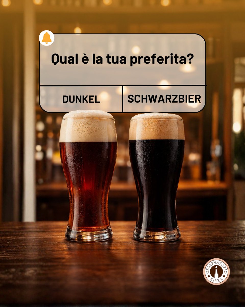 BEER TRIVIA: DUNKEL O SCHWARZBIER? 🍺

Scure, limpide, dall’aspetto quasi identico nel bicchiere. Ma sai davvero riconoscerle?

Quali sono le differenze? 👀
La Dunkel, tipica della tradizione bavarese, è morbida e maltata. Dominano le note di pane tostato, nocciola e caramello