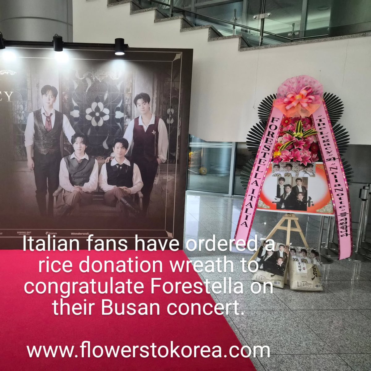 AlwaysH90112108's tweet image. flowerstokorea 인스타 

‘포레스텔라 부산공연 Italian fans have ordered a rice donation wreath to congratulate Forestella on their Busan concert.’