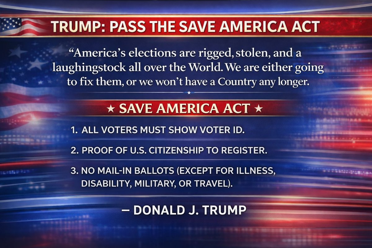FFT1776's tweet photo. 🚨Failed-Leader John Thune, the President of the United States is talking to you!🫵🏻 … and every Senator!

The SAVE ACT is supported by Democrats and Republicans STRONGLY in this country.

Pass the SAVE Act.
Nuke the Filibuster.
End Blue slips. https://t.co/zhpPIdFjIY