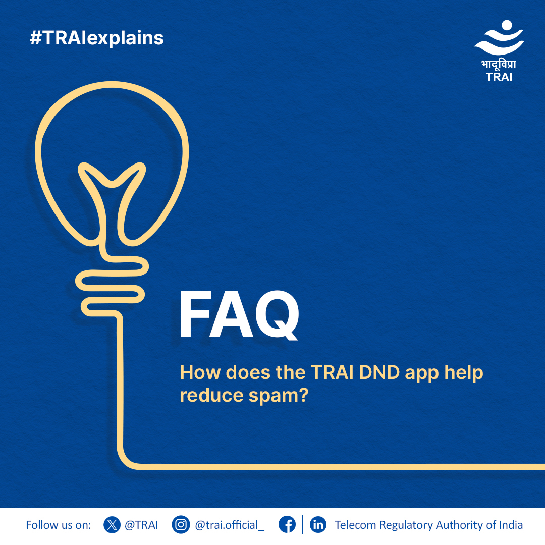 TRAI's tweet image. #TRAIExplains Blocking a spam number stops just one number. When users report spam through the TRAI DND app, it helps track repeat offenders and take action against them across networks. Reporting helps stop spammers at the source, reducing spam for everyone.
#FAQFriday #StopSpam