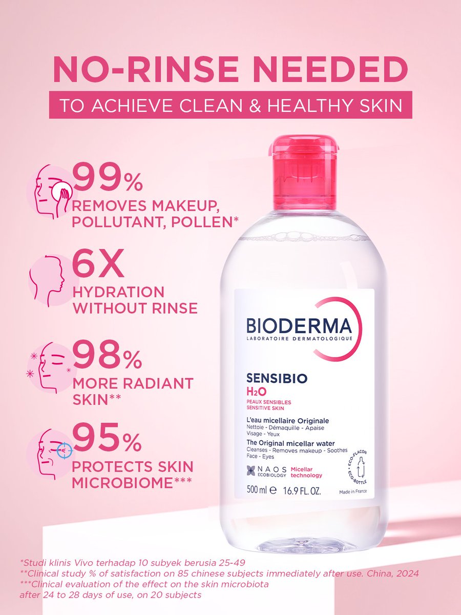 Bioderma_ID's tweet photo. Sensibio H2O gently cleanses with biomimetic micellar technology that respects the skin barrier. No rinsing needed, no compromise. When science works in harmony with your skin, some routines are simply meant to last.

#YourRealSkinUpgrade 
#dermsolutions #biodermaindonesia https://t.co/P1bJnlIETO