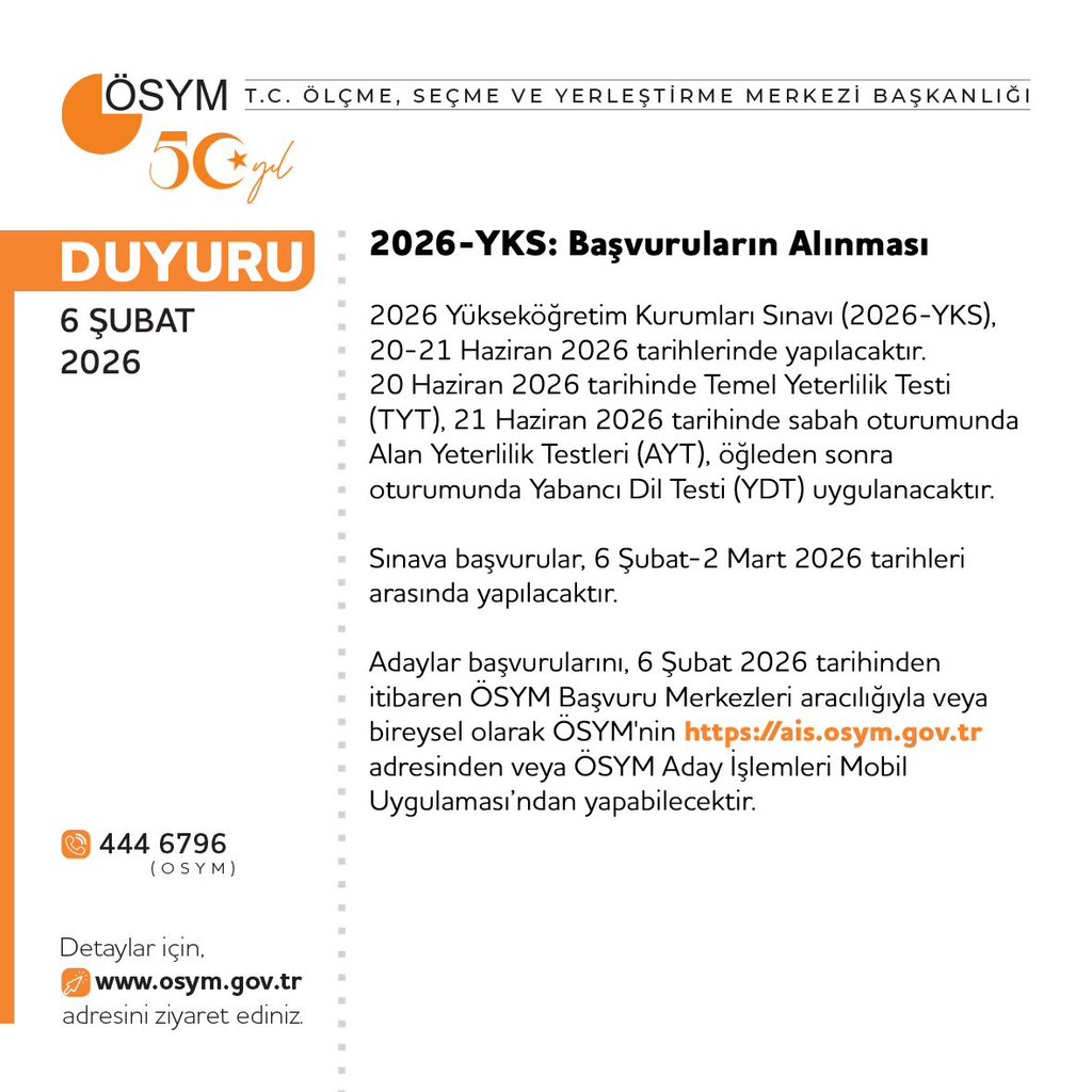 2026-YKS: Başvuruların Alınması

osym.gov.tr/TR,33850/2026-…