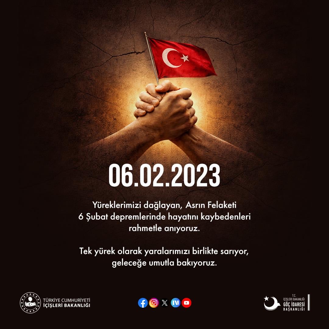 Yüreklerimizi dağlayan, Asrın Felaketi 6 Şubat Depremlerinde hayatını kaybedenleri rahmetle anıyoruz.

Tek yürek olarak yaralarımızı birlikte sarıyor, geleceğe umutla bakıyoruz.

#TürkiyeminGücüneBak🇹🇷
#6şubat