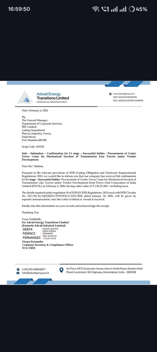 stfranklin001's tweet image. Another order for Advait energy transitions ltd . They beg approx 2 cr order from PGCIL.

Note : not a buy / sell recommendation