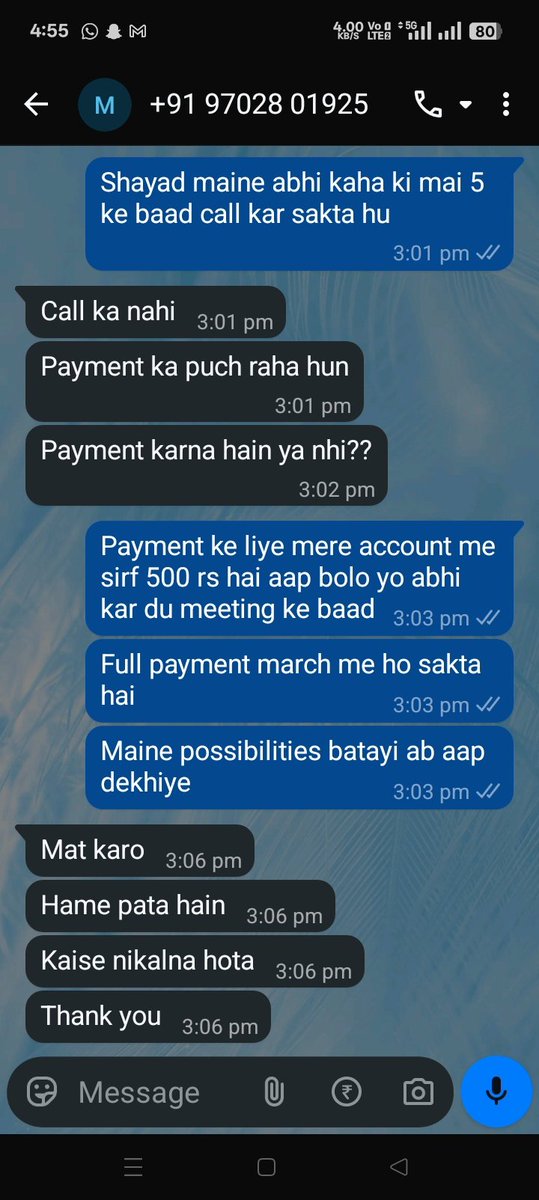 wele_nihar70242's tweet photo. @InstaMoneyApp one of your recovery agent is threatening me that he will call my relatives and that he knows how to recover the money. please check this @RBI https://t.co/Zoev6gVIpJ