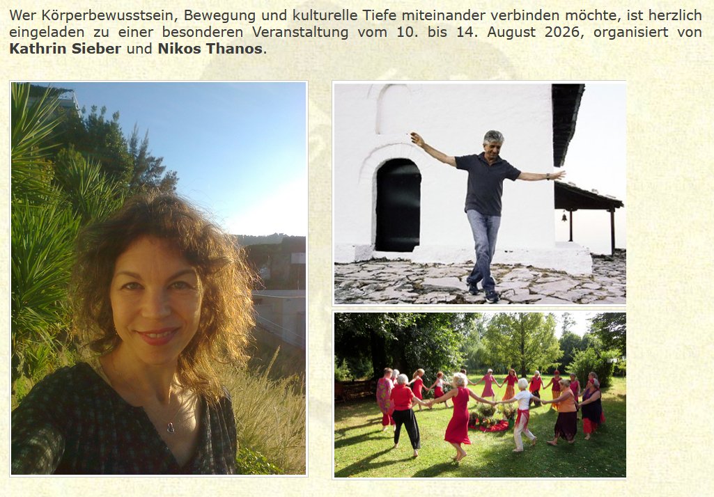 Bewusstheit durch Bewegung mit der Körpersinn Methode und griechischer Tanz vom 10.-14. August 2026