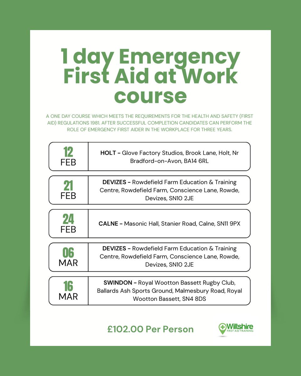 wiltfirstaid's tweet photo. 🚑 1‑Day Emergency First Aid at Work Course

Secure your place today ➡️ https://t.co/hC95ba2ebt

#firstaid #emergencyfirstaid #healthandsafety #workplacesafety #uktraining #firstaidcourse #wiltshirefirstaid #safeworkplace #professionaltraining #certification https://t.co/eTs8gtIhfq
