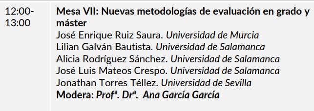 💡 Mesa VII: Nuevas metodologías de evaluación en grado y máster