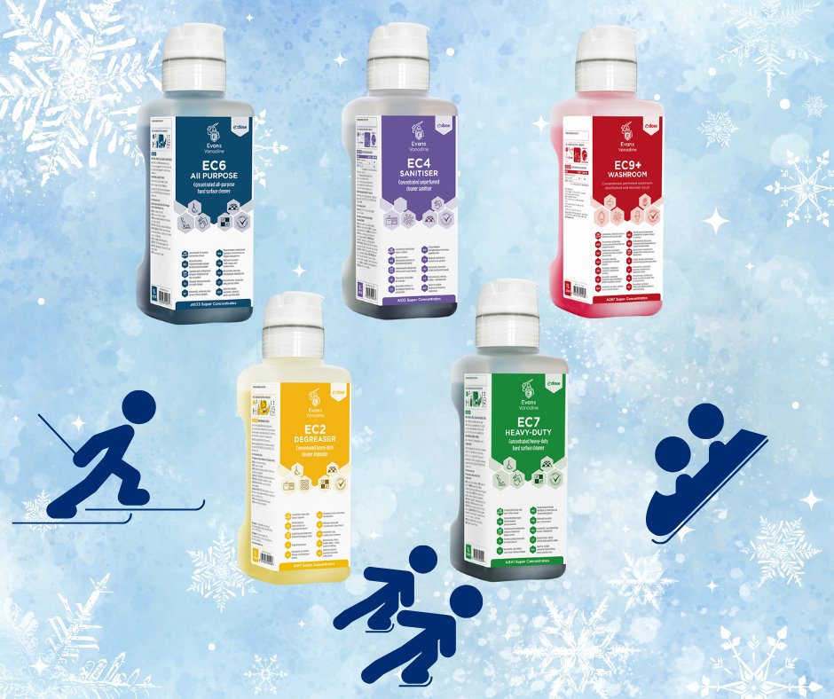 Meet the <a href="/evansvanodine/">Evans Vanodine</a> e:dose range - represented by the Olympic rings.
Ultra-low dosage. High-concentrate performance. Lower environmental impact.
Which Winter Olympic events will you be watching? 
#firststopsupplies #evans #WinterOlympic2026