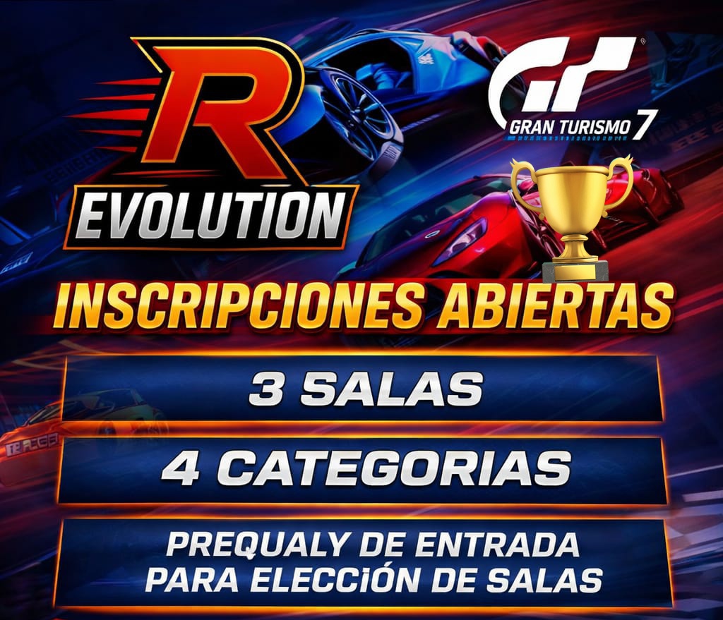 🔝2a Edición del R-Evolution 🏁con 9 carreras, 🚘 de Gr1, Gr2, Gr3 y Gr4.
2 pilotos x equipo en pista
Retransmisiones por Twitch desde las 20.30h hasta finalizar la Jornada.
Inscripciones abiertas y Reglamento en discord.gg/h6EM3ecRh