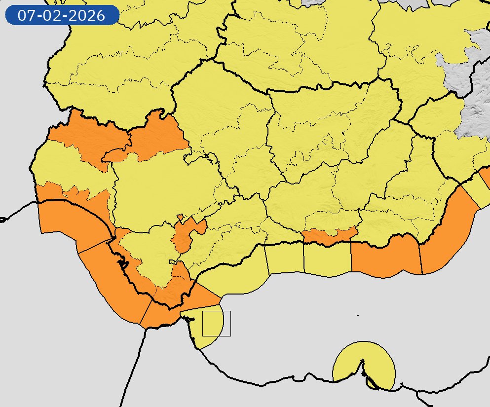 AEMET_Andalucia's tweet photo. 06/02 12:42 AVISOS HOY Y MAÑANA | Andalucía: lluvias, vientos, costeros y tormentas. Nivel máximo de aviso: naranja.
Actualizaciones en https://t.co/Dfanf8vdfH https://t.co/JgmagEi8Kf