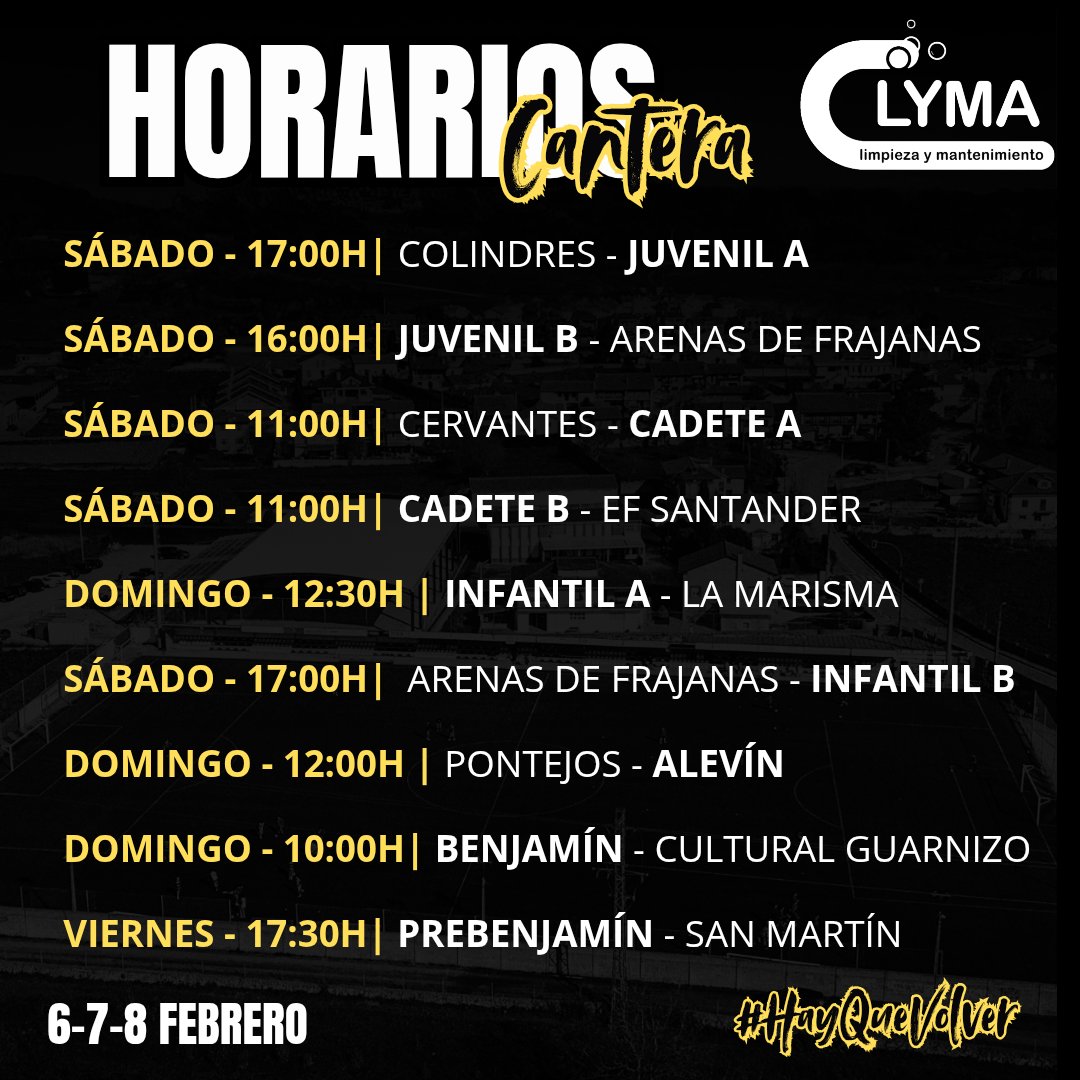 📝 Estos son los horarios de nuestros equipos de la #CanteraUMEscobedo para este fin de semana. 

🚀 Nuestro Prebenjamín dará el pistoletazo esta misma tarde 

¡Mucha suerte a todos! 🖤🍀

#HayQueVolver