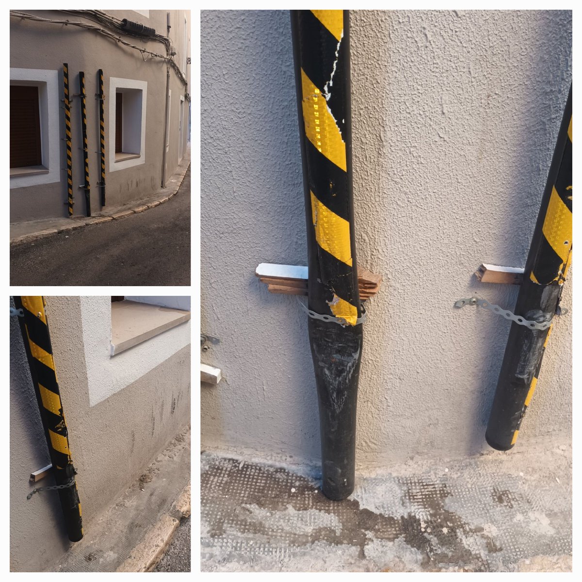 Els efectes, i els danys, del trànsit de vehicles pesants per estrets carrers del nucli antic de #Xàtiva sense control,regulació i limitació de tonatge i volum per l'ajuntament de <a href="/Xativa/">Ajuntament de Xàtiva</a> <a href="/susannagomar/">Susanna</a> .Fins i tot quan el veïnat ha de protegir les cases amb els seus mitjans.🤬