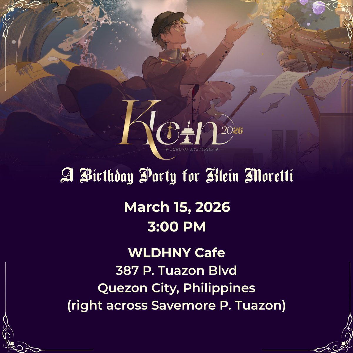 TarotClubPH's tweet photo. In partnership with @LOM_officialEN, TarotClubPH invites you to celebrate the birthday of our dearest Klein Moretti.

Register here: https://t.co/n4C0oKHOdn 

The form will close on March 7, 2026, or once the maximum number of responses has been reached. https://t.co/oYFBm0TSbF