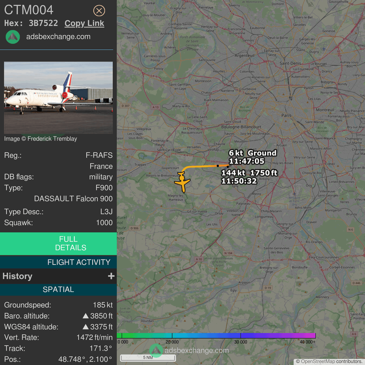 FlottePresident's tweet photo. 🛫 Un Dassault Falcon 900EX EASy 🇫🇷 République Française vient de décoller près de Villacoublay/Vélizy, France.
Vol #CTM004, immatriculation #FRAFS.
Suivre le vol : https://t.co/1fnGz8CoES https://t.co/TlwFqlHryk