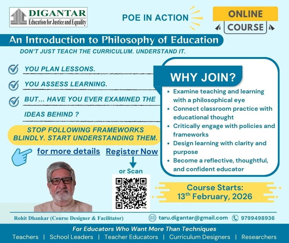 Digantar_Jaipur's tweet photo. 📘 ONLINE COURSE | Philosophy of Education
An Introduction to Philosophy of Education

🗓 Course Starts: 13th February, 2026 (Limited Seats)

👉 Register Now: https://t.co/jC9SgVtTSI 
👉 for more details: https://t.co/swKyiNIDBO

#PhilosophyOfEducation #onlinecourses https://t.co/cZpWVLpS2I