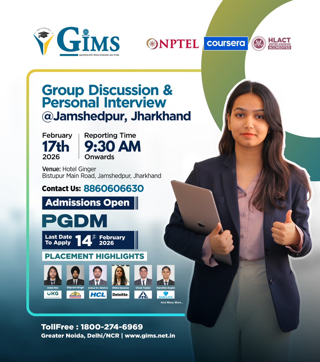 GNIOTCollege's tweet photo. GIMS conducts GD PI for PGDM aspirants in Jamshedpur offering real interview exposure confidence building and preparation for management careers.
#GIMS #PGDMAdmissions #GDPI #FutureManagers #ManagementEducation #Jamshedpur #Jharkhand https://t.co/FAcPd6Vqso