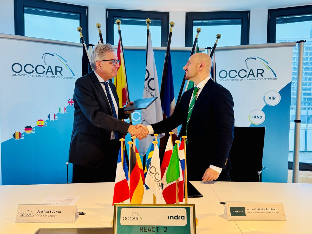 IndraCompany's tweet photo. π€ The co-funding contract for REACT II Electronic Attack Program, led by Indra, has been signed by OCCAR (Organisation for Joint Armament Co-Operation), addresing the development of future Airborne Electronic Attack (AEA) capabilities.
#IndraGroup #AirDominance #REACTII https://t.co/7NlW33BQre