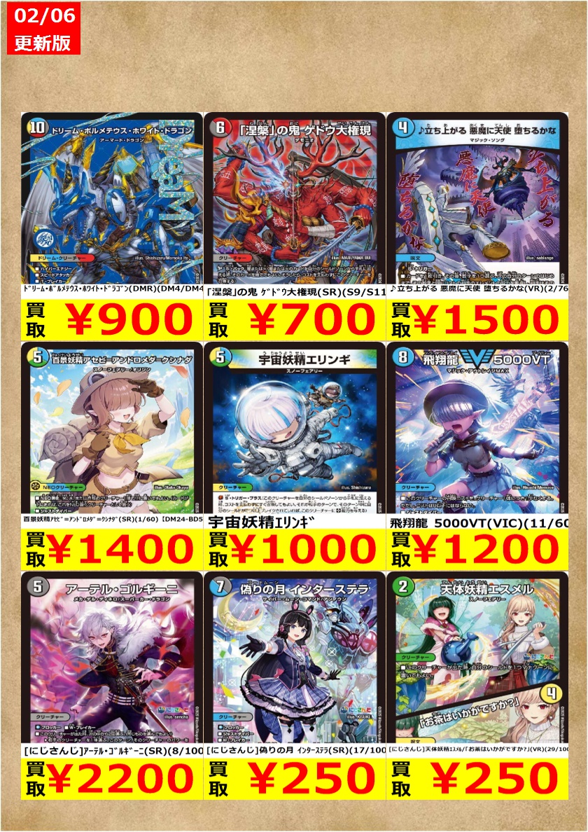 デュエルマスターズ】 逆転の影ｶﾞﾚｯｸ 宇宙妖精ｴﾘﾝｷﾞ 告知時点での金額