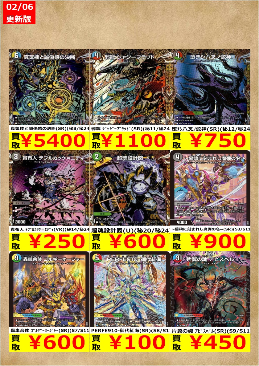 デュエルマスターズ】 逆転の影ｶﾞﾚｯｸ 宇宙妖精ｴﾘﾝｷﾞ 告知時点での金額