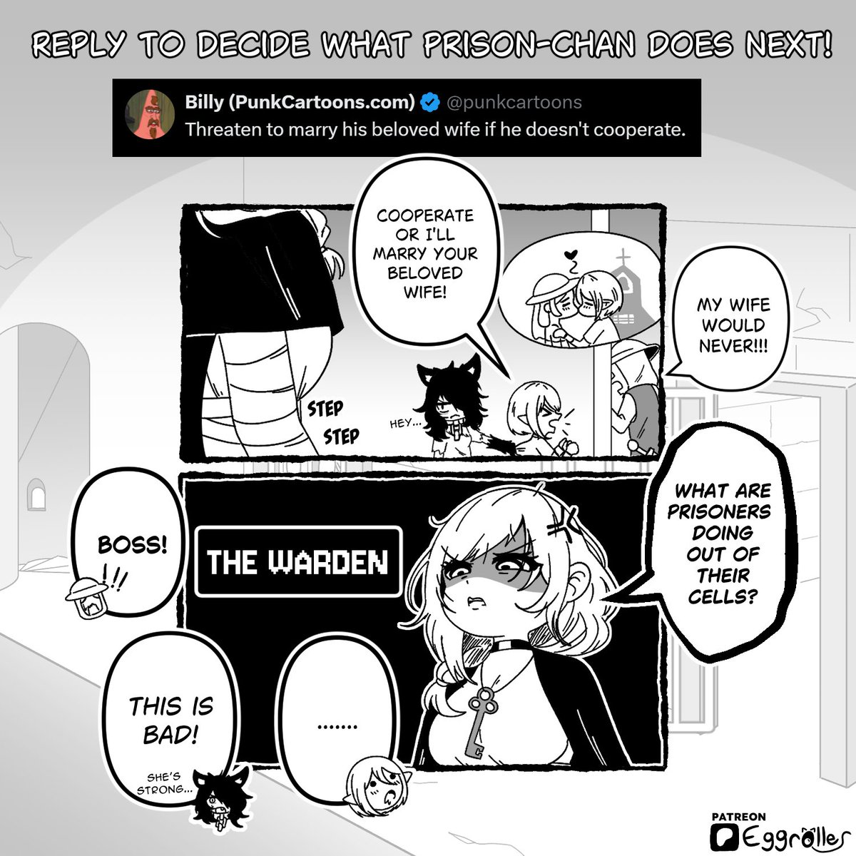 The Warden appears...

Reply to decide what Prison-chan does next!