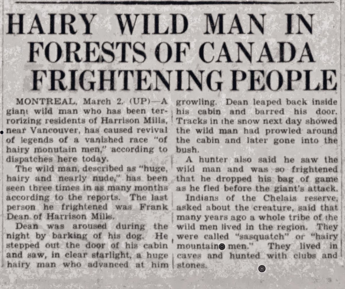 oddoldnews's tweet photo. Hairy Wild Man In Forests Of Canada Frightening People 

The Daily Astorian, Evening Astorian-Budget, Astoria, Oregon · Friday, March 02, 1934 https://t.co/jGg1AjAaSL