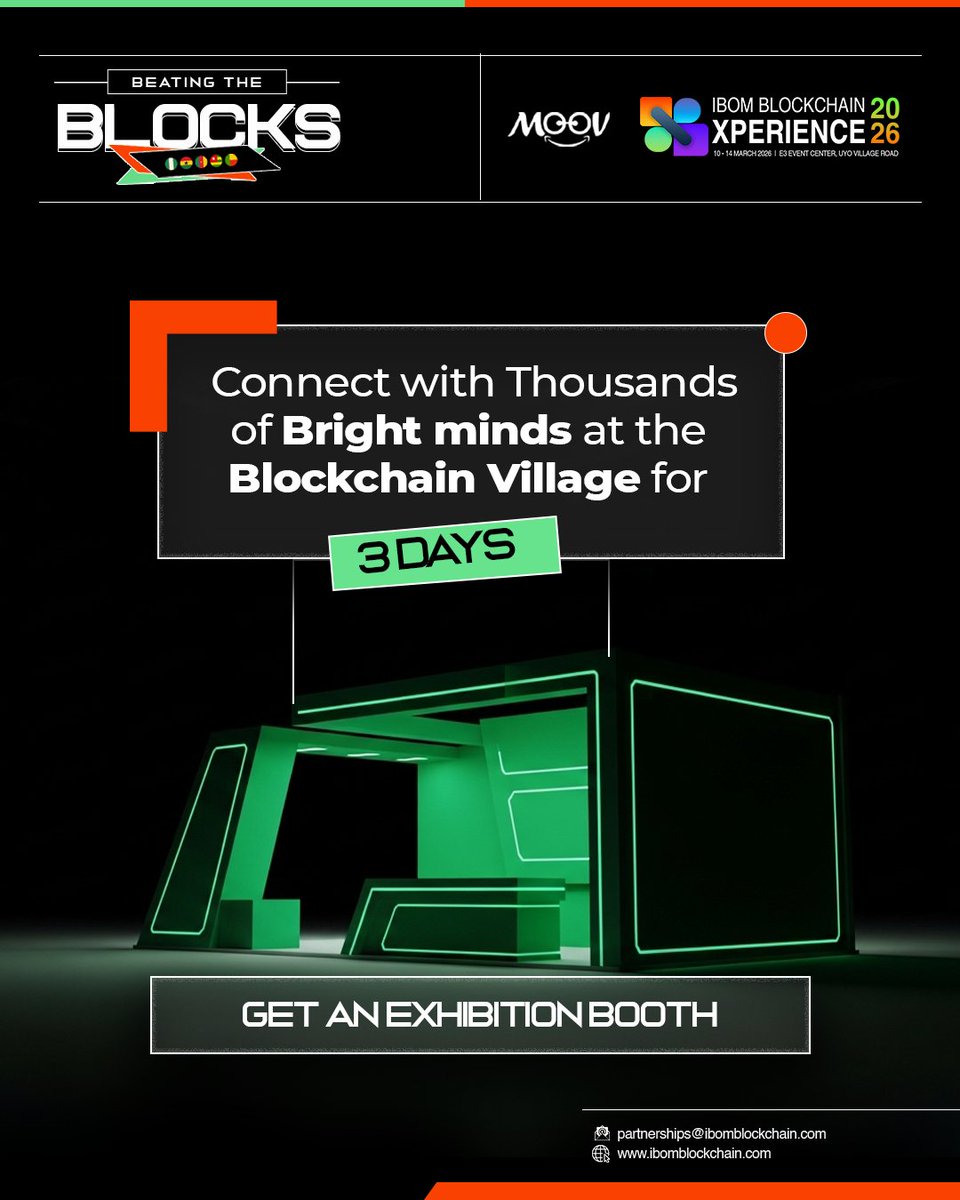 𝐒𝐭𝐞𝐩 𝐢𝐧𝐭𝐨 𝐭𝐡𝐞 𝐁𝐥𝐨𝐜𝐤𝐜𝐡𝐚𝐢𝐧 𝐕𝐢𝐥𝐥𝐚𝐠𝐞. 𝐎𝐰𝐧 𝐲𝐨𝐮𝐫 𝐬𝐩𝐚𝐜𝐞.

Ibom Blockchain Xperience 2026 (IBX2026) is opening applications for Exhibition Booths, and this is your chance to showcase your brand at the heart of Africa’s growing Web3 ecosystem.

For