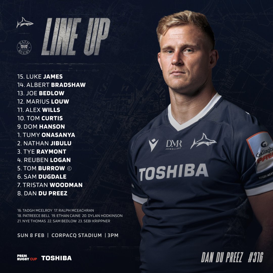 SaleSharksRugby's tweet photo. 𝗬𝗢𝗨𝗥 𝗦𝗛𝗔𝗥𝗞𝗦

Ready to welcome last year's PREM Cup Champions to our home turf 😤

See you Sunday, Sharks Family 🙌

🔗 https://t.co/iZr8SR7YfV https://t.co/QkCi0G202Z