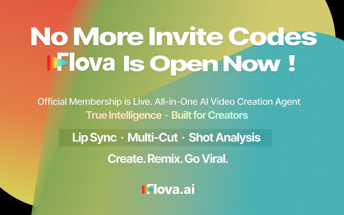 Flovaai's tweet image. No more invite codes.
Flova goes public today🚀

Thanks to our beta users and creator community who helped us prove what Flova can do now, we’re making it even better for you.
Official Membership is now live.
Powerful features are rolling out continuously.

Now Available:

•