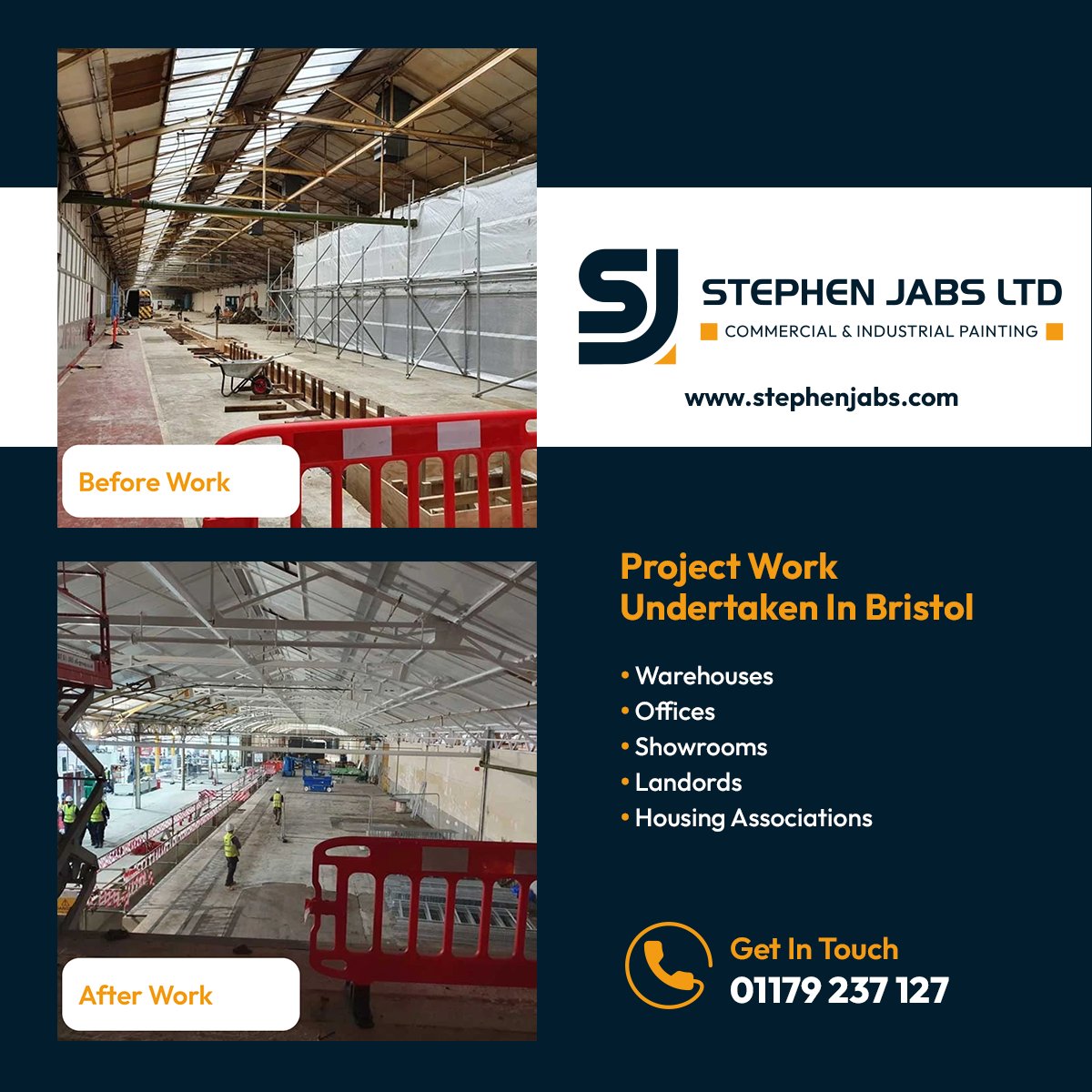 stephenjabsltd's tweet photo. Over 40 years of transforming spaces! 🌟 Stephen Jabs Ltd delivers expert commercial &amp; industrial painting across Bristol &amp; the South West. Offices, schools, warehouses – we do it all! 

See our projects: https://t.co/JIEYoX8YhS 

#Painting #CommercialDecor #StephenJabs https://t.co/h9yhb4Vz8V