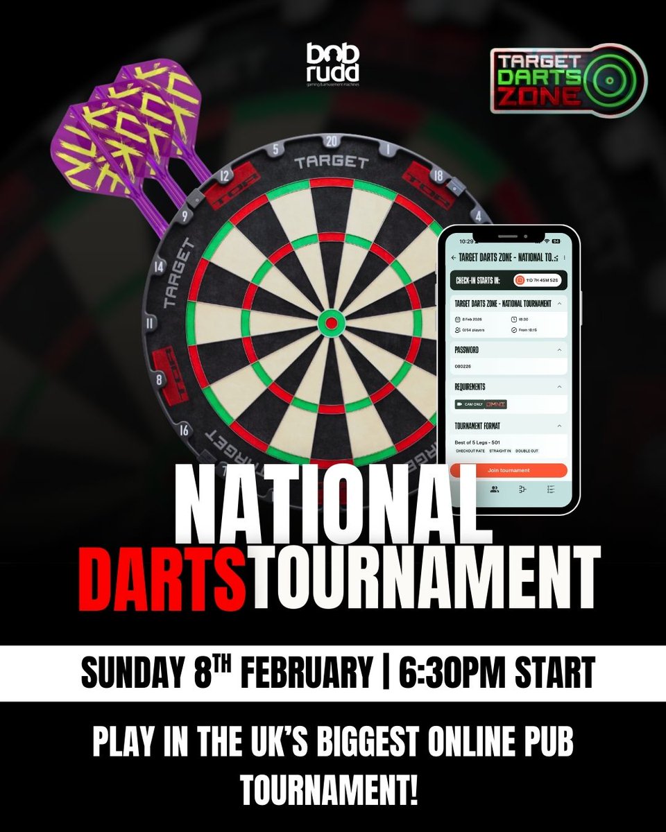 TargetDarts's tweet image. Does your local pub have a Target Darts Zone? 🎯👀

Get down there this Sunday to join the first National TDZ Tournament and play Pub vs Pub. 

Could your local be the winner? #TeamTarget