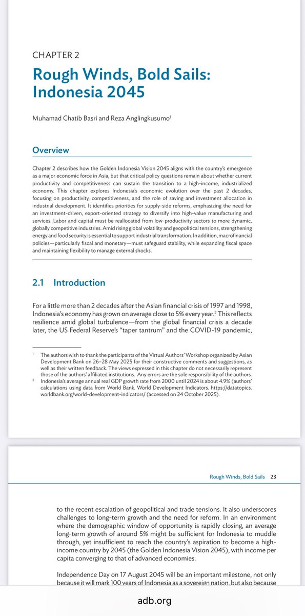 Untuk mahasiswa ekonomi, ekonom, pembuat kebijakan dan mereka yang tertarik ekonomi Indonesia

Berikut adalah buku terbaru tentang Indonesia yang diterbitkan oleh ADB.
Reza Anglingkusumo dan saya menulis satu bab mengenai kebijakan makroekonomi dan industrialisasi Indonesia.