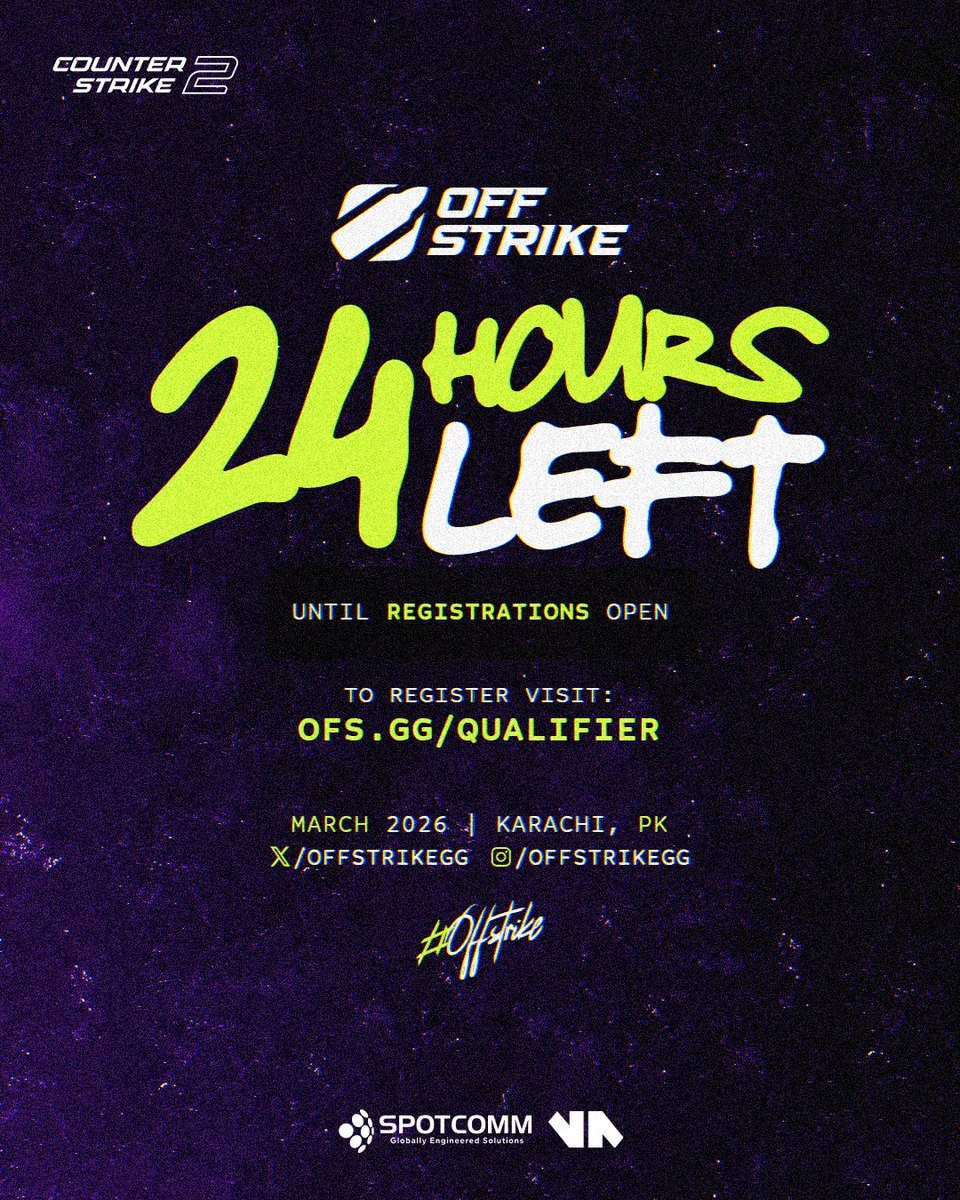 ⏰ LESS THAN 24 HOURS
Open Qualifier registrations for OffStrike are about to open.
Be ready when it goes live.

🔗 ofs.gg/qualifier
🗓 March 2026