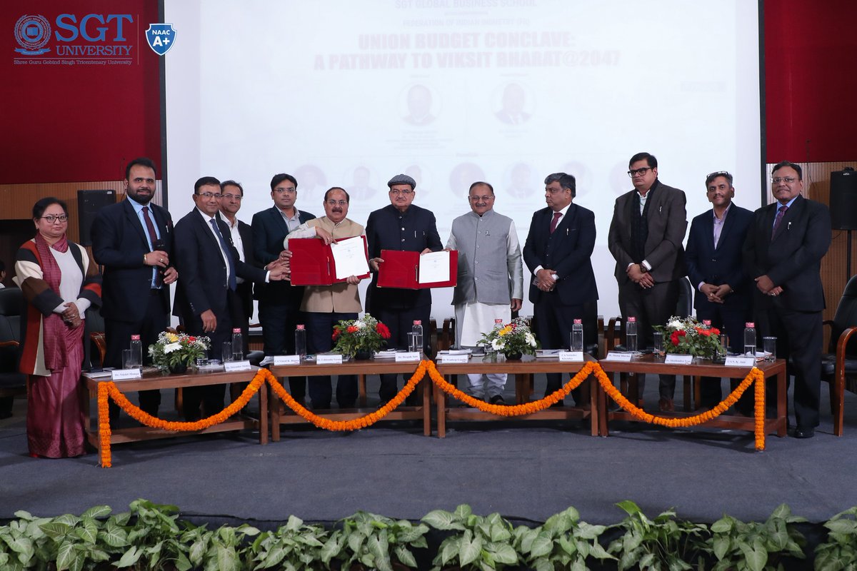 SGT_Intel's tweet photo. SGT University 🤝 Federation of Indian Industry (FII).

We’ve signed a landmark MOU to bridge the gap between Gurugram and the Global Market. From AI to Green Energy, we are co-creating a talent pipeline that is "Global Day 1 Ready."

#SGTIntelligence #IndustryAcademia #FII https://t.co/ADjHjKu4I3