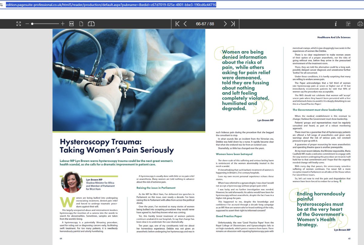 HysteroscopyA's tweet photo. "Violated, humiliated and degraded,"  Lyn Brown's article in Chamber still applies.  

If you're due hysteroscopy please know that you are entitled to have a general anaesthetic.  https://t.co/R6HMD3iuiM https://t.co/piCugAW8QI