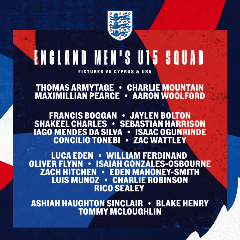 England's tweet photo. Our U15 #YoungLions squad set for matches against Cyprus and USA later this month! ⬇️
