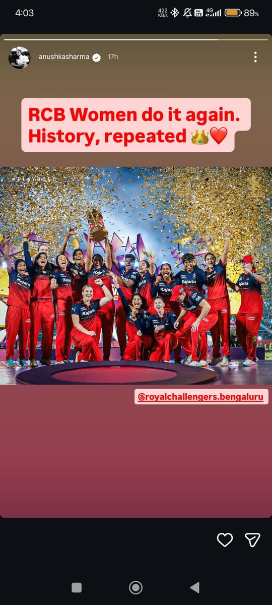 StrokeRevolutio's tweet photo. Virat Kohli And Anushka Sharma On RCB Winning 2nd WPL Title In 3 Season 

RCB Women's Doing Which Mens Team Fail To Do Second Title of WPL

#WPL2026 #WPLFinal #RCBvsDC #RCBW #Cricket https://t.co/c0CRdy3J3X