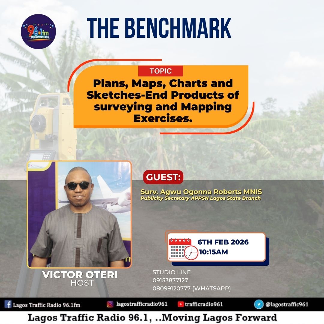 lagostraffic961's tweet image. 📐 Understanding the science behind our land and infrastructure.

On THE BENCHMARK with Victor Oteri, Surv. Agwu Ogonna Roberts, MNIS (APPSN Lagos) explains plans, maps, charts, and sketches as key outputs of surveying and mapping exercises.

#TheBenchmark #Surveying #Mapping