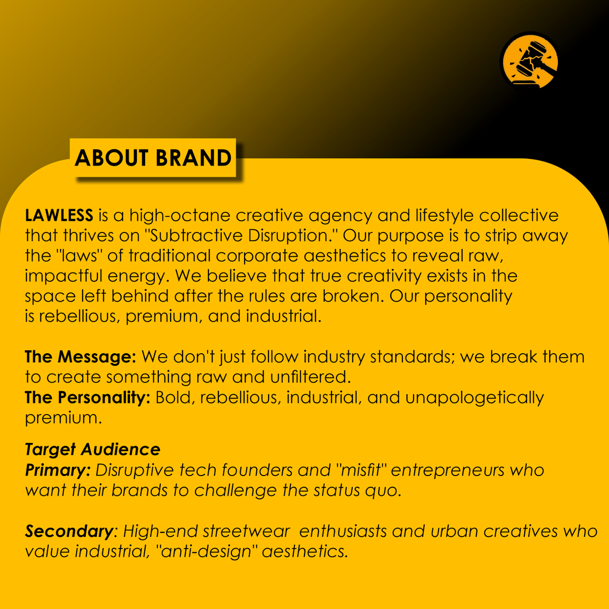 Holubright1's tweet photo. Comfort is the enemy of creativity.

If your brand looks like everyone else's, you've already lost. Welcome to LAWLESS, a concept identity built on the philosophy of subtractive disruption.

Does your branding look safe, or does it look dangerous?

👇 Drop a comment https://t.co/i6gK2sIyhp