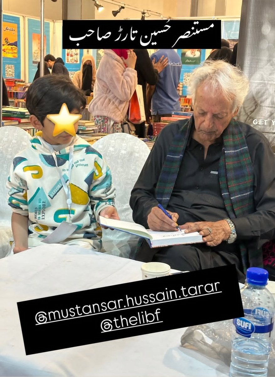 TheLIBF's tweet photo. Mustansar Hussain Tarar sb signing books for the readers on the second day of #LahoreInternationalBookFair at @sangemeel stall
#LIBF26 #books #Lahore https://t.co/7lg1LCd823